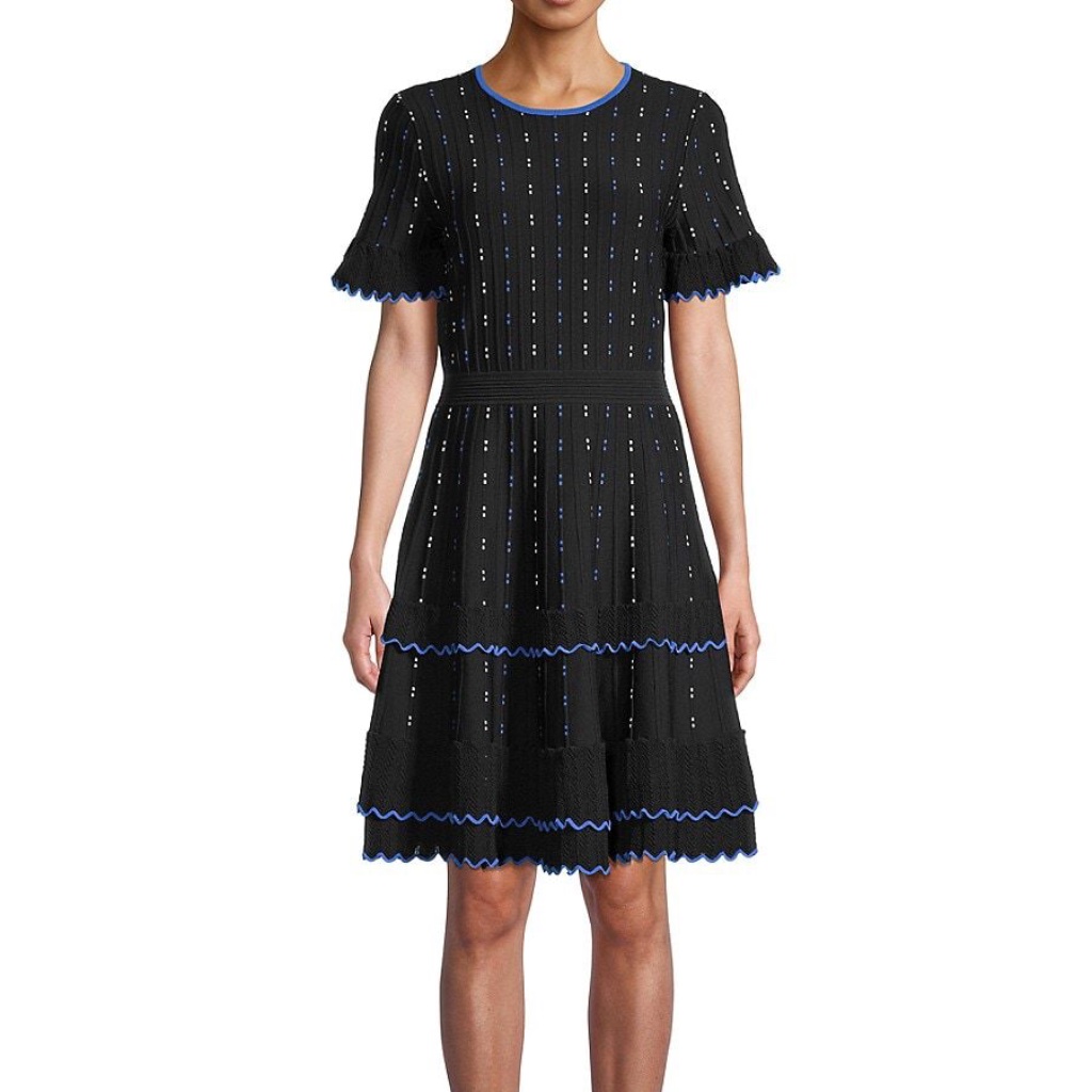 Shoshanna Maria Ruffle Knit Dress Jet Black Blue Size Xs